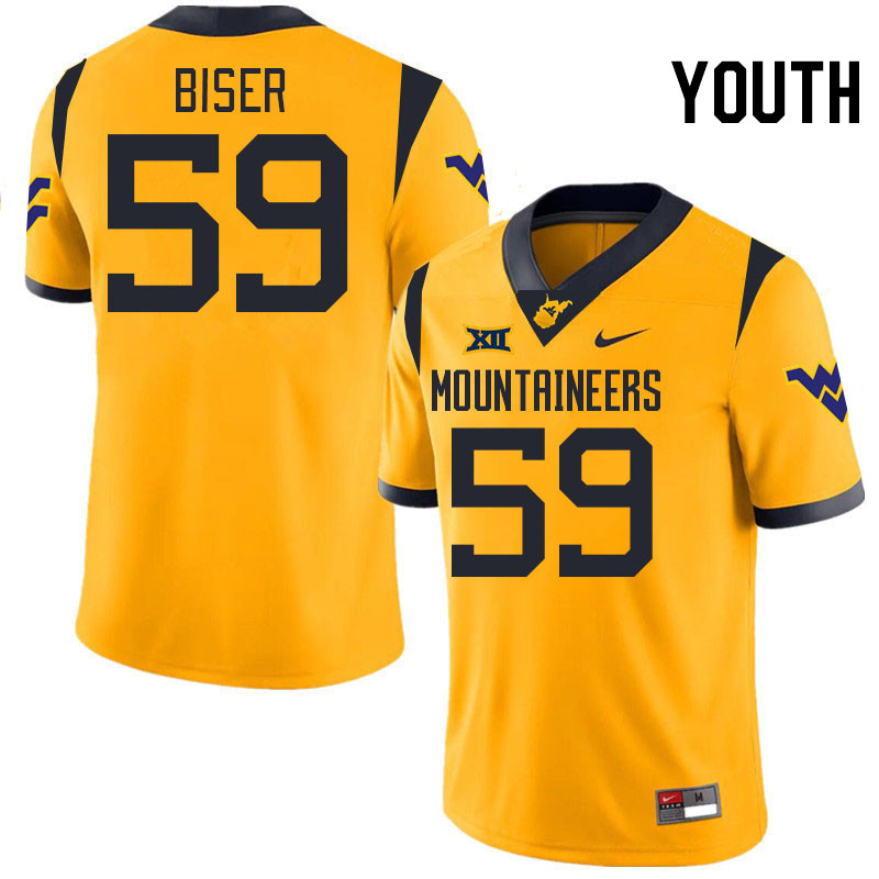 Youth #59 Jackson Biser West Virginia Mountaineers College 2024 New Uniforms Football Jerseys Stitch